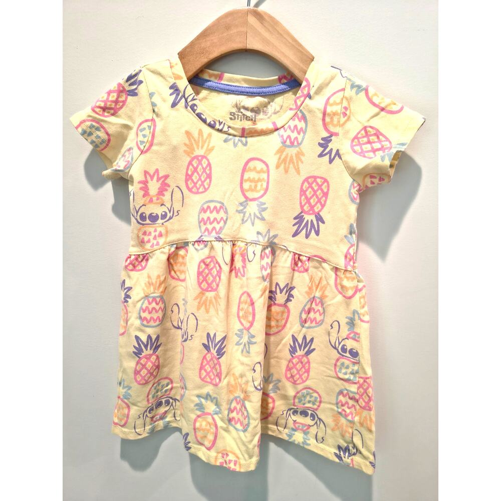 Disney Toddler Girls Yellow Stitch Pineapple Dress 2T With Short Sleeves